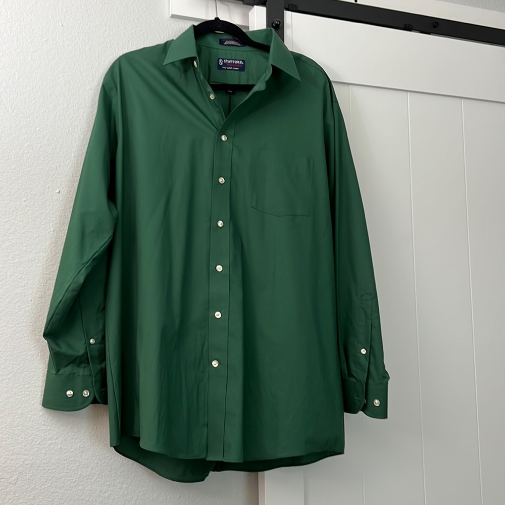Dark green Stafford dress shirt, neck size 17, arms 34-35